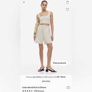 H&M Light Pink / Peach Linen-blend Pull-on Shorts size XS